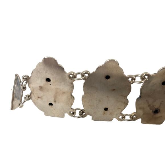 Buddha Head Wide Puff Link Sterling Silver 925 Vintage Repousse Bracelet 8" - Picture 7 of 10